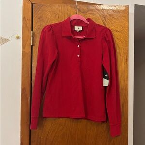 NWT Tuckernuck Cotton Long Sleeve Polo Shirt in Embolden Red Size Small
